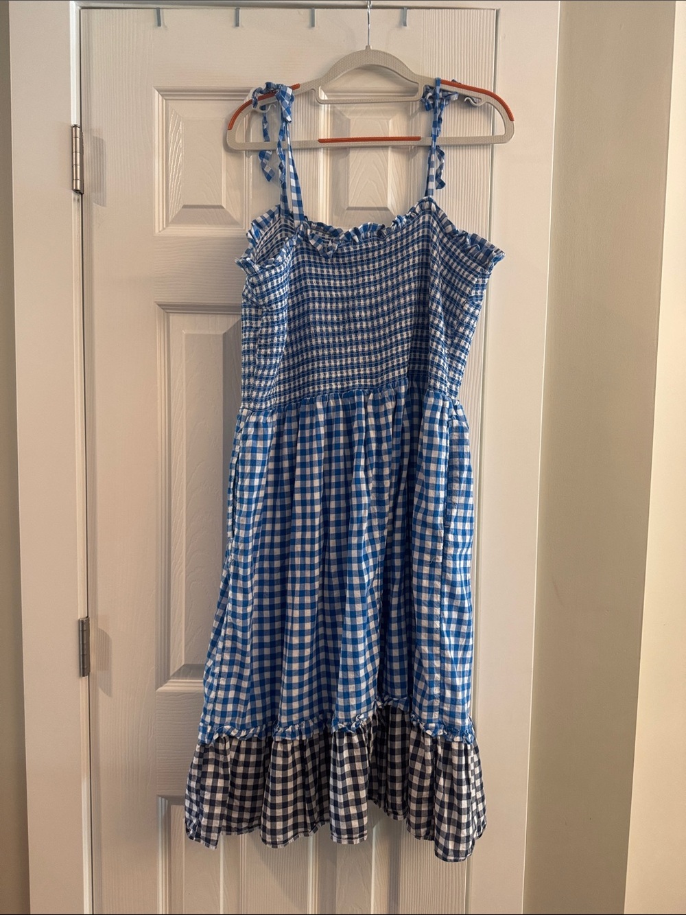 Draper James Blue and White Gingham Midi Dress - Picture 4 of 5